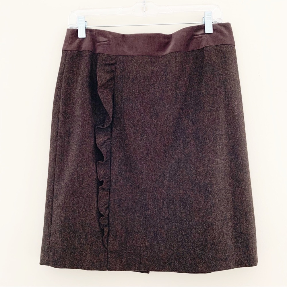 J. McLaughlin Wool Brown Tweed Velvet Skirt 6